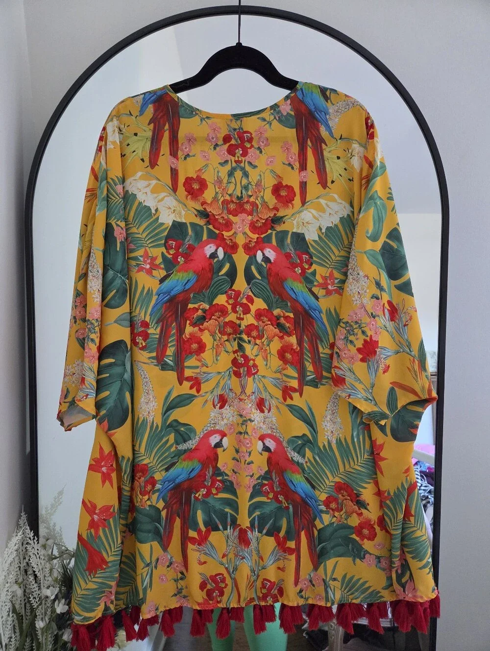 Show Me Your MuMu Yellow Parrot Swim Coverup with Red Tassels